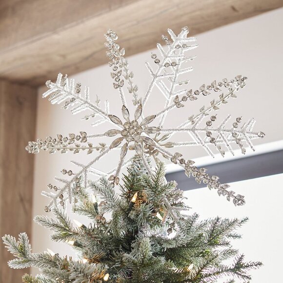 Pottery Barn Silver Jeweled Snowflake Handcrafted Christmas Tree Topper 17" - Picture 1 of 4